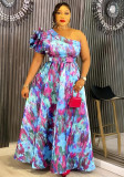 African Sexy Slash Shoulder Women's Plus Size Print Dress