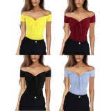 Women's Spring V-Neck Off Shoulder Slim Fit T-Shirt