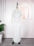 African Plus Size Women's Fashion Beaded Gown Solid Color Dress