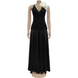 Fashion Women's Summer White Flower Strappy Maxi Dress