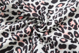 Women Fall/Winter Stand Collar Zippered Patchwork Leopard Print Top and Pants