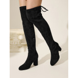 Women Sexy Block-Heeled High-Heeled Boots with Lace-Up Backs for Winter High-Heeled Boots