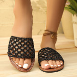 Women Outdoor Wear Summer Casual Flat Hollowout Solid Color One-Strap Sandals