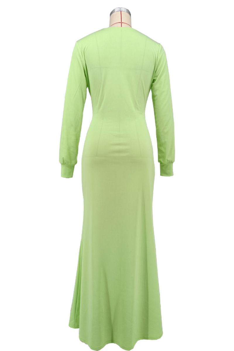 Fashion Deep V Long Sleeve Slim Waist Sexy Slit Solid Color Autumn Winter Women's Long Dres