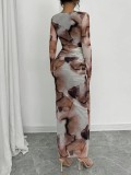 Women Spring/Autumn Printed American Style Long-Sleeved Maxi Dress