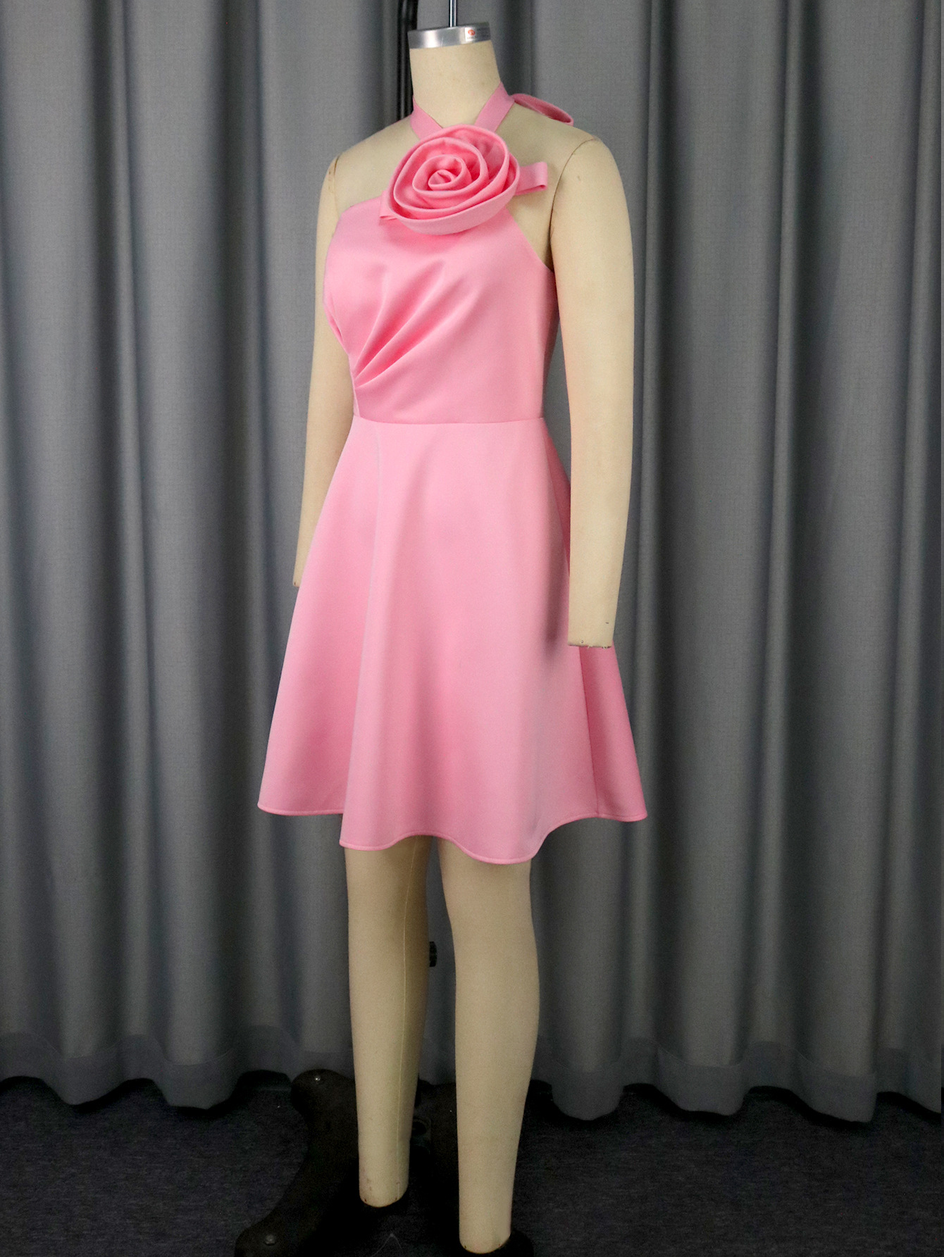 Women Sexy Rose Halter Bridesmaid Dress Elegant Dinner Dress