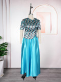 Plus Size Skirt + T-Shirt African Women's Satin Print Two-Piece Set