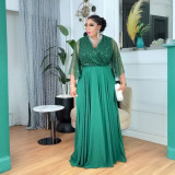 Muslim Dubai Women's African Sleeve Loose Casual Beaded Robe Dress