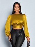 Women Fall Satin Sexy Leopard Print Top Shirt