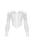 Women Turndown Collar Shirt Long-Sleeved Off-Shoulder Shirt