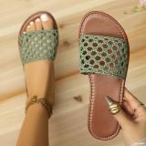 Women Outdoor Wear Summer Casual Flat Hollowout Solid Color One-Strap Sandals