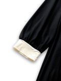 Plus-Size Women Fall/Winter Contrast Bow Black Maxi Dress