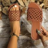Women Outdoor Wear Summer Casual Flat Hollowout Solid Color One-Strap Sandals