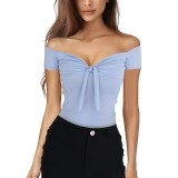 Women's Spring V-Neck Off Shoulder Slim Fit T-Shirt