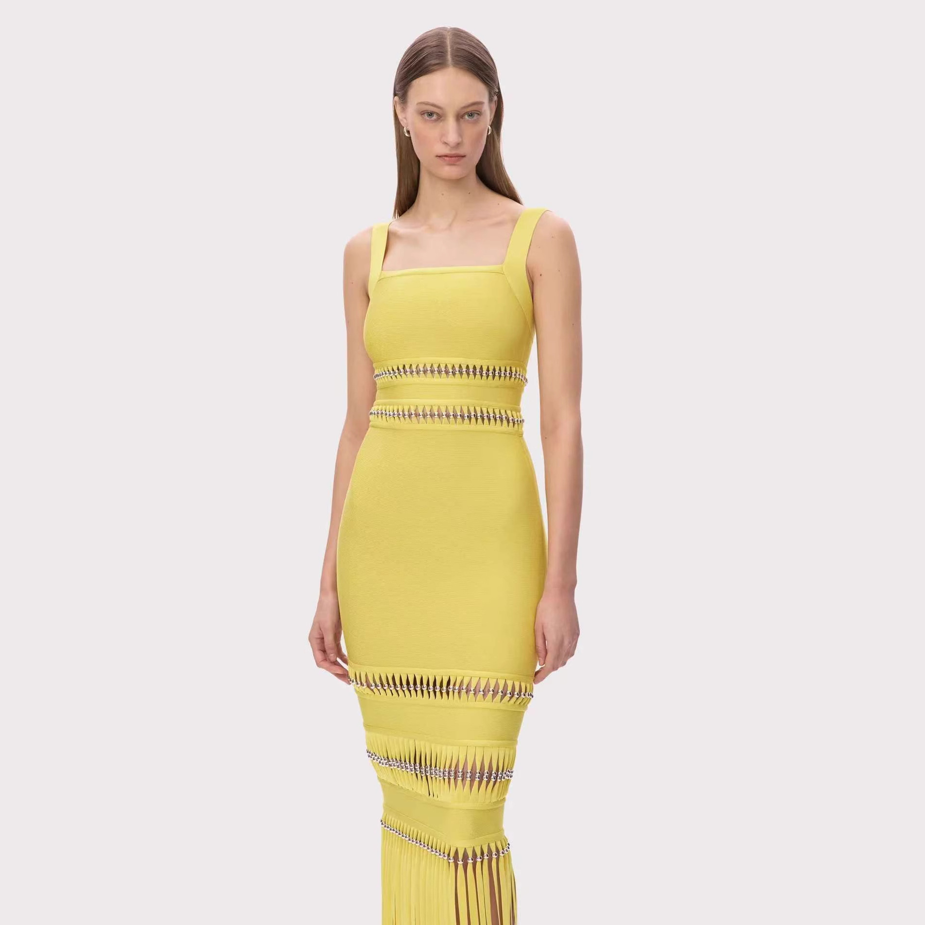 Women Bandage Sequined Tassel Evening Maxi Dress