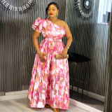 African Sexy Slash Shoulder Women's Plus Size Print Dress