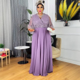 Muslim Dubai Women's African Sleeve Loose Casual Beaded Robe Dress