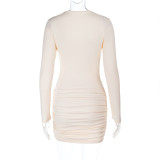 Women autumn/winter solid long-sleeved sexy U-neck bodycon dress