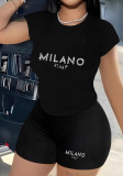 Women Short-Sleeved Letter Print Sexy Tank Shorts Two-Piece Set