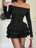 Women Spring/Autumn Round-Neck Pleated Sexy Elegant Bodycon Dress