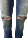 Women's Washed Western Stretch Casual Denim Two Piece Pants Set
