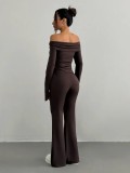 Women Solid Knitting Casual Long-Sleeved Top and Pant Two-Piece Set
