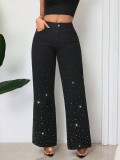 Beaded Women Street Loose Wide Leg Trend Denim Pants