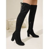 Women Sexy Block-Heeled High-Heeled Boots with Lace-Up Backs for Winter High-Heeled Boots