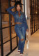 Women's Washed Western Stretch Casual Denim Two Piece Pants Set