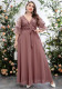 Plus Size Women's V-Neck Mesh Embroidered Patchwork Solid Color Chiffon Waist Lace-Up Elegant Dress