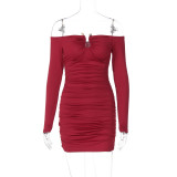 Women sexy strapless off-shoulder pleated bodycon dress