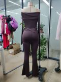 Women Solid Knitting Casual Long-Sleeved Top and Pant Two-Piece Set