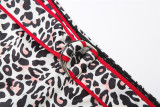 Women Fall/Winter Stand Collar Zippered Patchwork Leopard Print Top and Pants