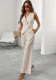Solid Color V-Neck Sleeveless Button-Up Vest High Waist Career  Women's Pants Suit