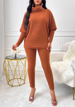Winter Fashion Sexy Knitting Women's Solid Color High Neck Casual Loose Long Sleeve Women's Two Piece Pants Set Winter Fashion Sexy Knitting Women's Solid Color High Neck Casual Loose Long Sleeve Women's Two Piece Pants Set