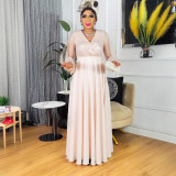 Muslim Dubai Women's African Sleeve Loose Casual Beaded Robe Dress