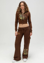 Print Hooded Hoodies and Sweatpants Two-Piece Women Casual Set Print Hooded Hoodies and Sweatpants Two-Piece Women Casual Set