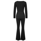Women Summer Solid Strapless Backless Top and Pants Two-Piece Set