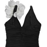 Fashion Women's Summer White Flower Strappy Maxi Dress