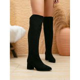 Plus-Size Women Suede Pointed-Toe High-Heeled Knee-High Boots
