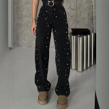 Women beaded black washed stretchy denim pant