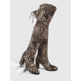 Women Sexy Block-Heeled High-Heeled Boots with Lace-Up Backs for Winter High-Heeled Boots