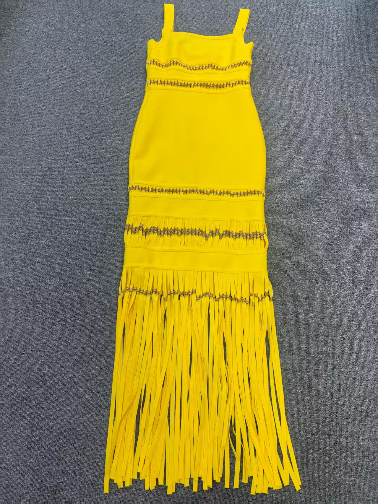 Women Bandage Sequined Tassel Evening Maxi Dress