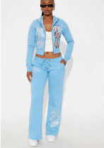 Fashion Print Zip Hooded Two-Piece Women's Pants Set Tracksuit Fashion Print Zip Hooded Two-Piece Women's Pants Set Tracksuit