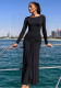 Women autumn/winter elegant solid long-sleeved metal ring lace-up dress Dresses