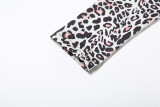 Women Fall/Winter Stand Collar Zippered Patchwork Leopard Print Top and Pants