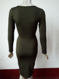 Spring Summer Style Women's Stretch Sexy Hollow V-neck Long Sleeve Nightclub Party Dress
