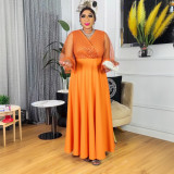 Muslim Dubai Women's African Sleeve Loose Casual Beaded Robe Dress
