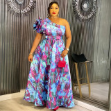 African Sexy Slash Shoulder Women's Plus Size Print Dress