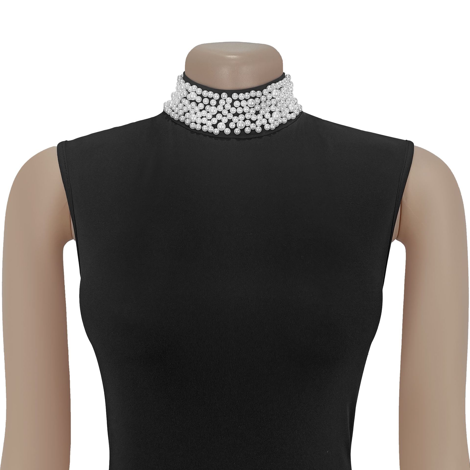 Fashion Women's Chic Pearl Patchwork Sleeveless Pleated Long Dress